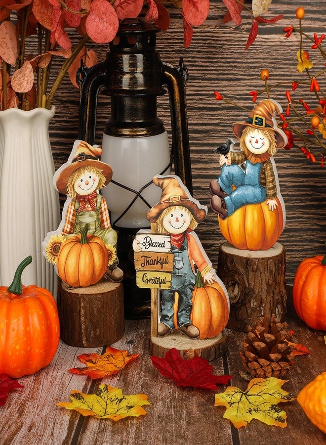COCHIE 3 Pcs Thanksgiving Scarecrow Decor Vintage Thanksgiving Tiered Tray Decorations Wooden Scarecrow Pumpkin Sign Autumn Gifts Home Office Decor Party Supplies - Image 4